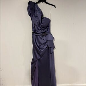 Elegant One-Shoulder Navy Dress
